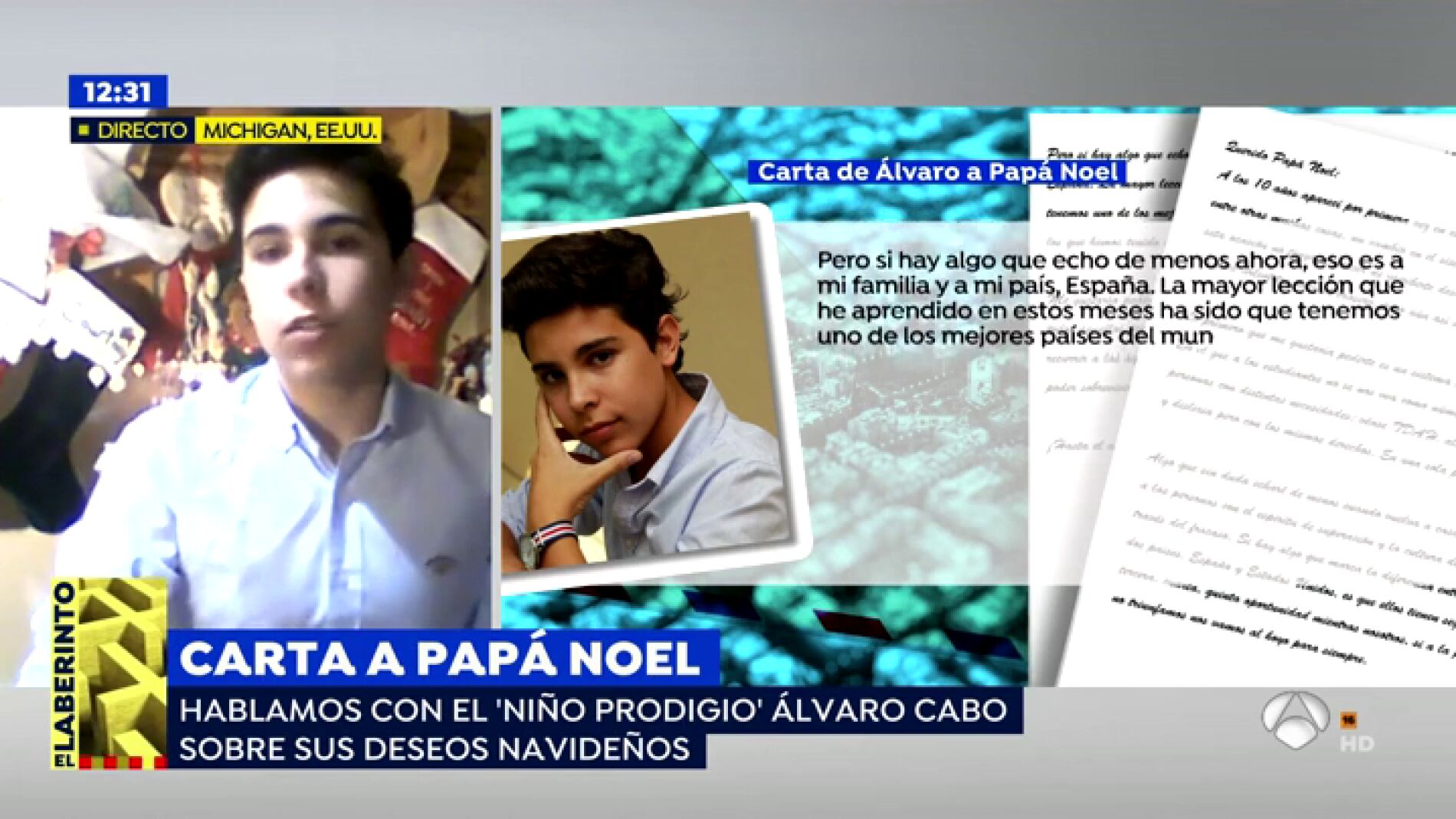 La carta a Papa Noel de &Aacute;lvaro Cabo, el 'ni&ntilde;o prodigio': "La pol&iacute;tica sigue dividiendo a las personas"
