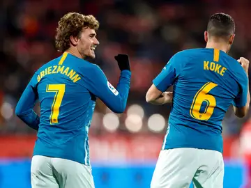 Griezmann celebra su gol en Montilivi Griezmann celebra su gol en Montilivi