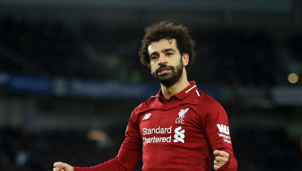 Salah celebra un gol con el Liverpool