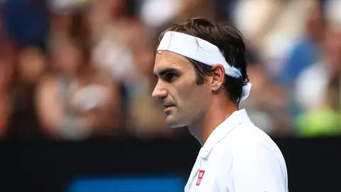 Roger Federer celebrando la victoria en un partido del Open de Australia Roger Federer celebrando la victoria en un partido del Open de Australia