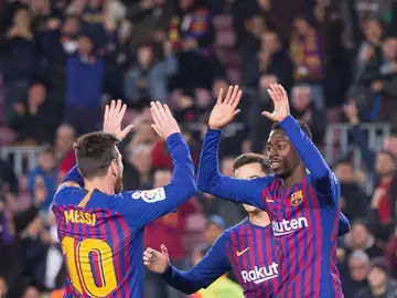 Messi, Dembelé y Coutinho, ante el Levante Messi, Dembelé y Coutinho, ante el Levante