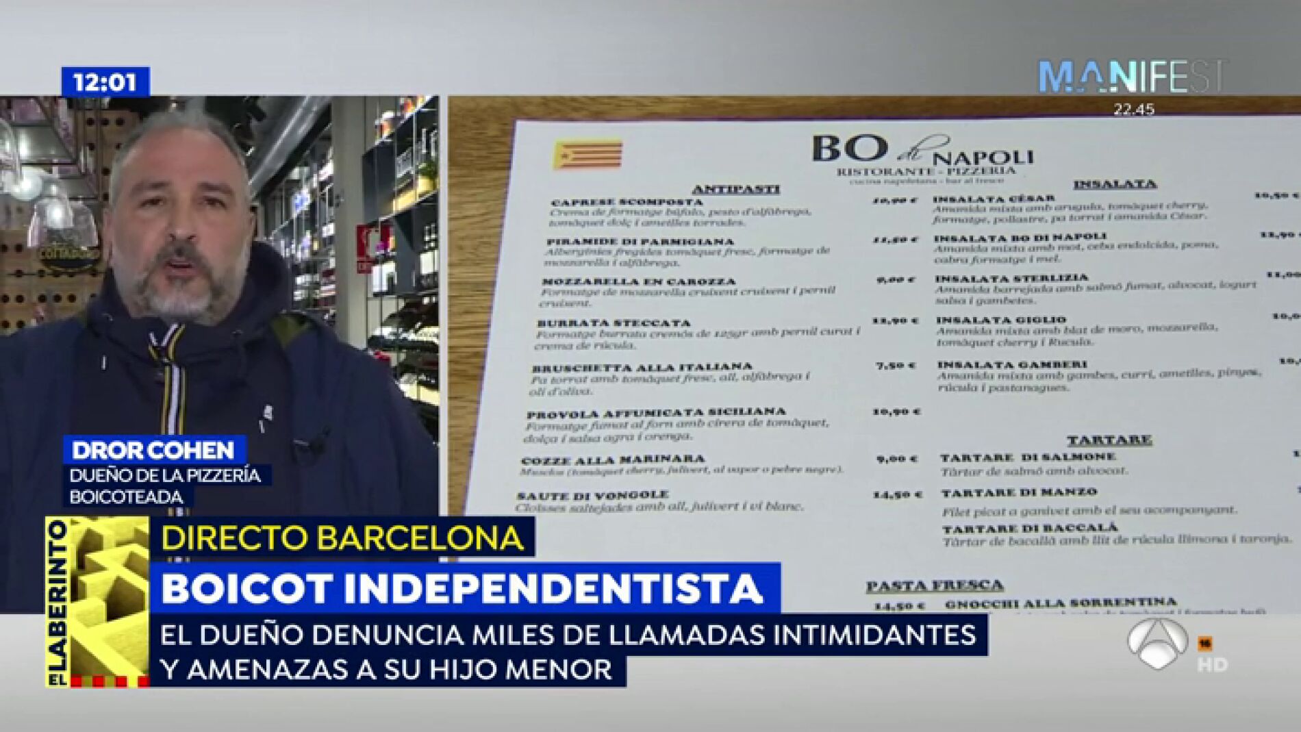 Independentistas catalanes boicotean a una pizzer&iacute;a por no tener carta en catal&aacute;n: "Me dijo que era un nazi en contra del catal&aacute;n"