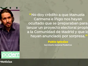 La respuesta de Iglesias a Errejón: "Hoy es un día amargo, no doy crédito a lo que han hecho Errejón y Carmena" La respuesta de Iglesias a Errejón: "Hoy es un día amargo, no doy crédito a lo que han hecho Errejón y Carmena"