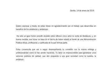 Carta de Susana Díaz a los funcionarios de la Junta de Andalucía