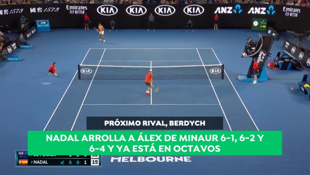 Rafa Nadal arrolla a Álex de Miñaur para meterse en los octavos de final del Open de Australia