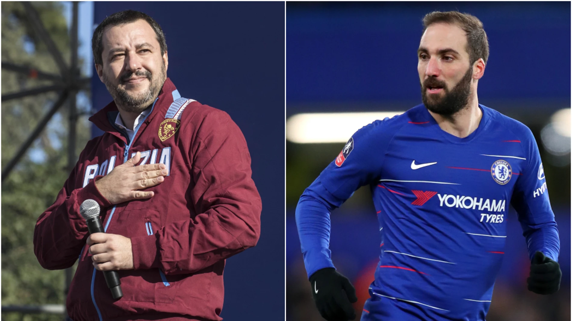 Matteo Salvini y Gonzalo Higuaín Matteo Salvini y Gonzalo Higuaín
