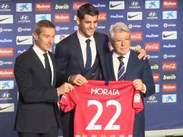 Álvaro Morata, en su presentación con el Atlético de Madrid