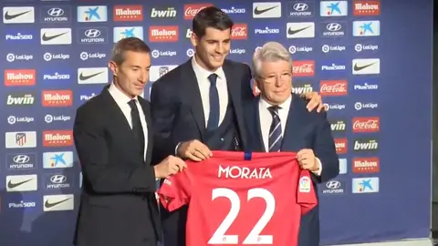 Álvaro Morata, en su presentación con el Atlético de Madrid Álvaro Morata, en su presentación con el Atlético de Madrid