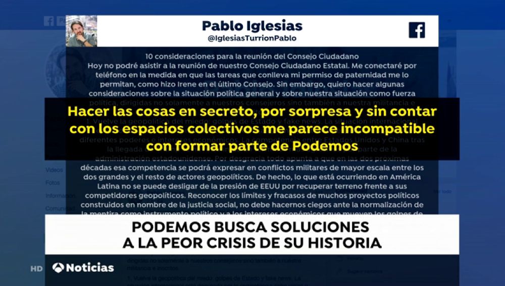 REEMPLAZO Podemos reúne a su Consejo para intentar zanjar la crisis interna sin la presencia de Errejón