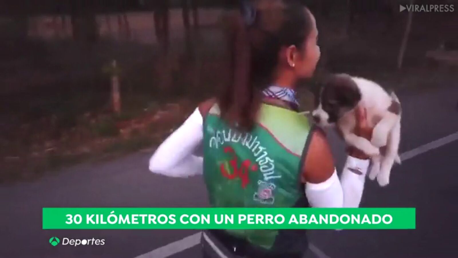 Una corredora se encuentra a un perro abandonado en pleno maratón y corre con él en brazos hasta la meta