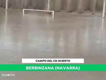 ¿Fútbol o waterpolo? Así quedó el campo del Injerto tras las lluvias en Navarra