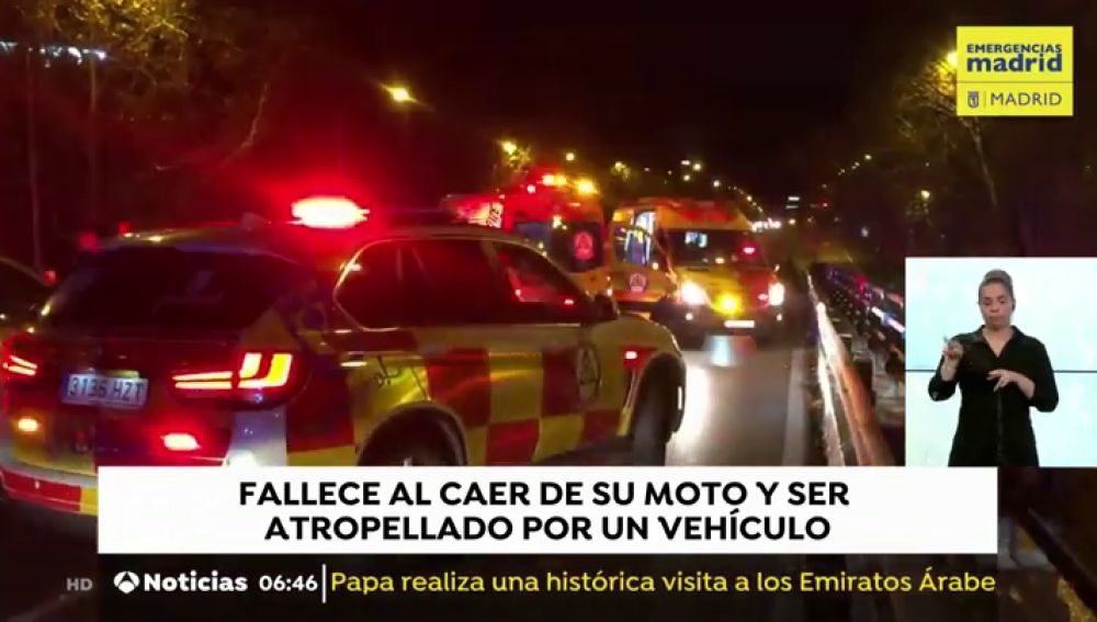 Un joven de 30 años muerte atropellado en Madrid después de caer de su moto