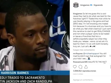 LeBron James critica el traspaso de Harrison Barnes en pleno partido LeBron James critica el traspaso de Harrison Barnes en pleno partido