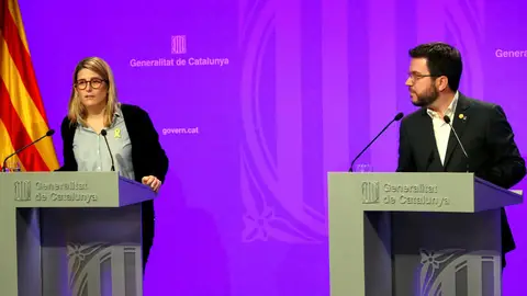El vicepresidente del Govern i conseller de Economía, Pere Aragonès y la consellera de la Presidencia y portavoz del Govern, Elsa Artadi El vicepresidente del Govern i conseller de Economía, Pere Aragonès y la consellera de la Presidencia y portavoz del Govern, Elsa Artadi