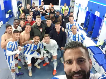 El Leganés, de celebración en el vestuario El Leganés, de celebración en el vestuario