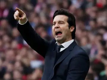 Solari, durante el partido contra el Atlético de Madrid Solari, durante el partido contra el Atlético de Madrid