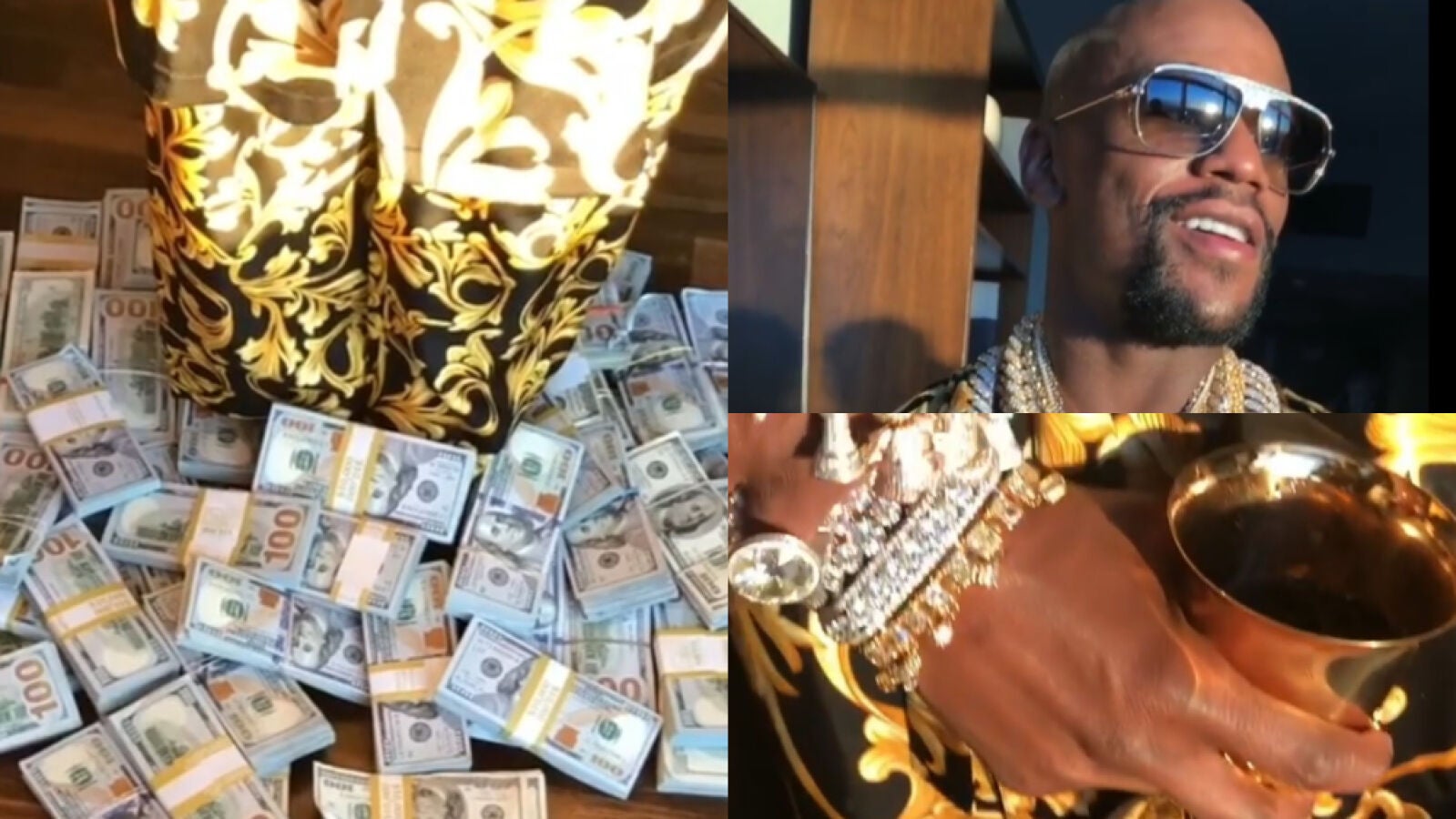El último y polémico vídeo de Floyd Mayweather: un cáliz de oro, joyas, fajos de billetes...