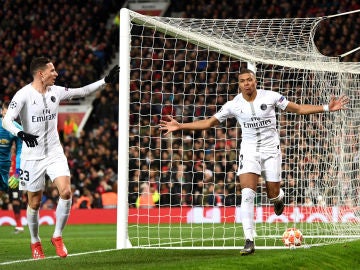 Mbappé celebra su gol en Old Trafford