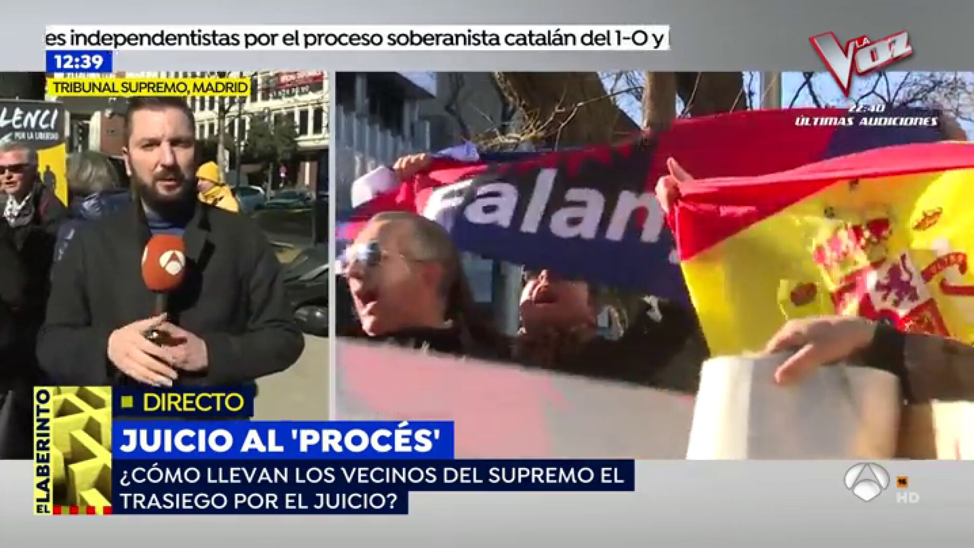 El momento m&aacute;s tenso del juicio 'al proc&eacute;s': Una manifestaci&oacute;n de hogar social se encuentra con un grupo de Esquerra