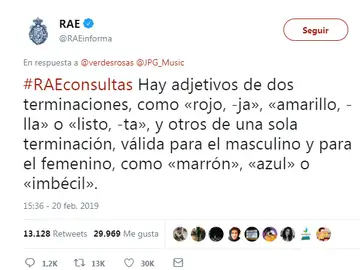 La respuesta de la RAE a una tuitera La respuesta de la RAE a una tuitera