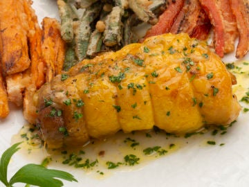 Rollitos de pollo con verduras en tempura