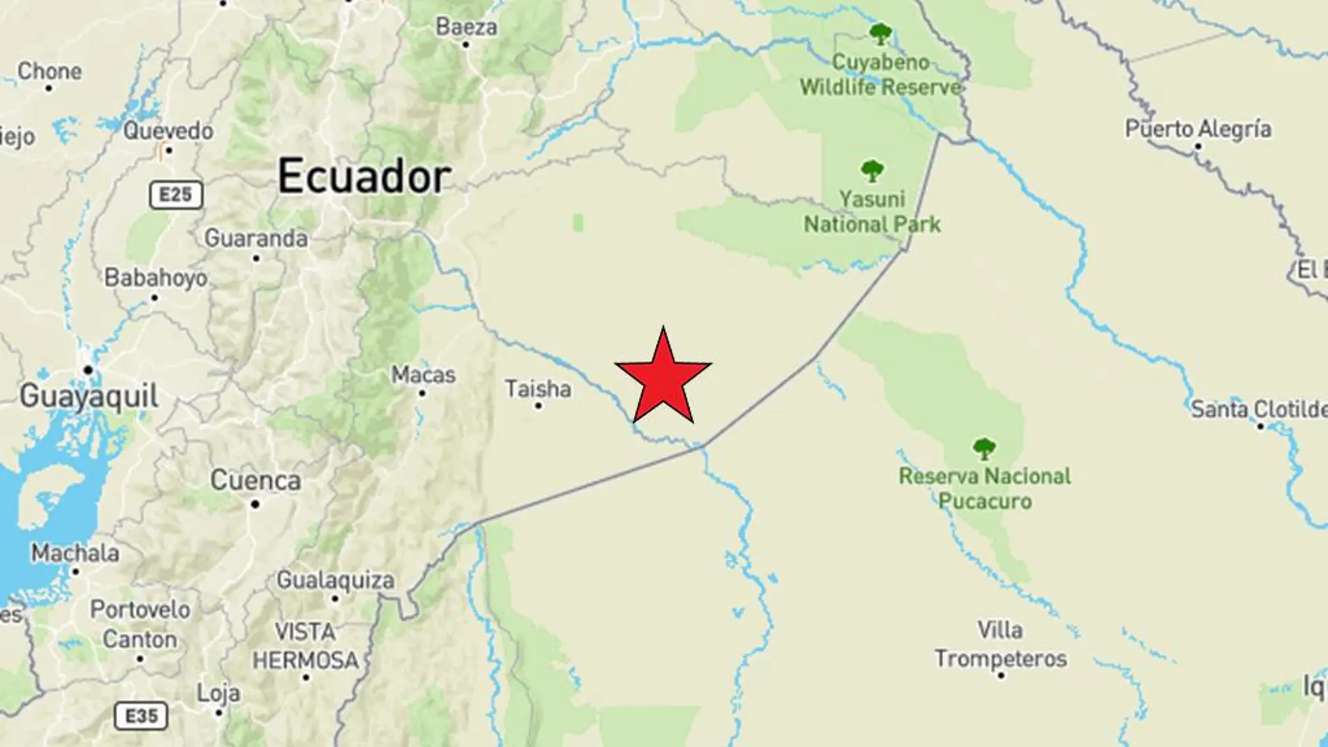 Punto donde se ha producido un terremoto en Ecuador Punto donde se ha producido un terremoto en Ecuador