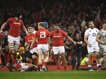 Los jugadores de Gales celebran el triunfo ante Inglaterra Los jugadores de Gales celebran el triunfo ante Inglaterra