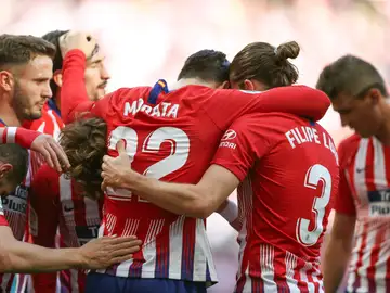 Los jugadores del Atlético celebran el gol de Morata ante el Villarreal Los jugadores del Atlético celebran el gol de Morata ante el Villarreal