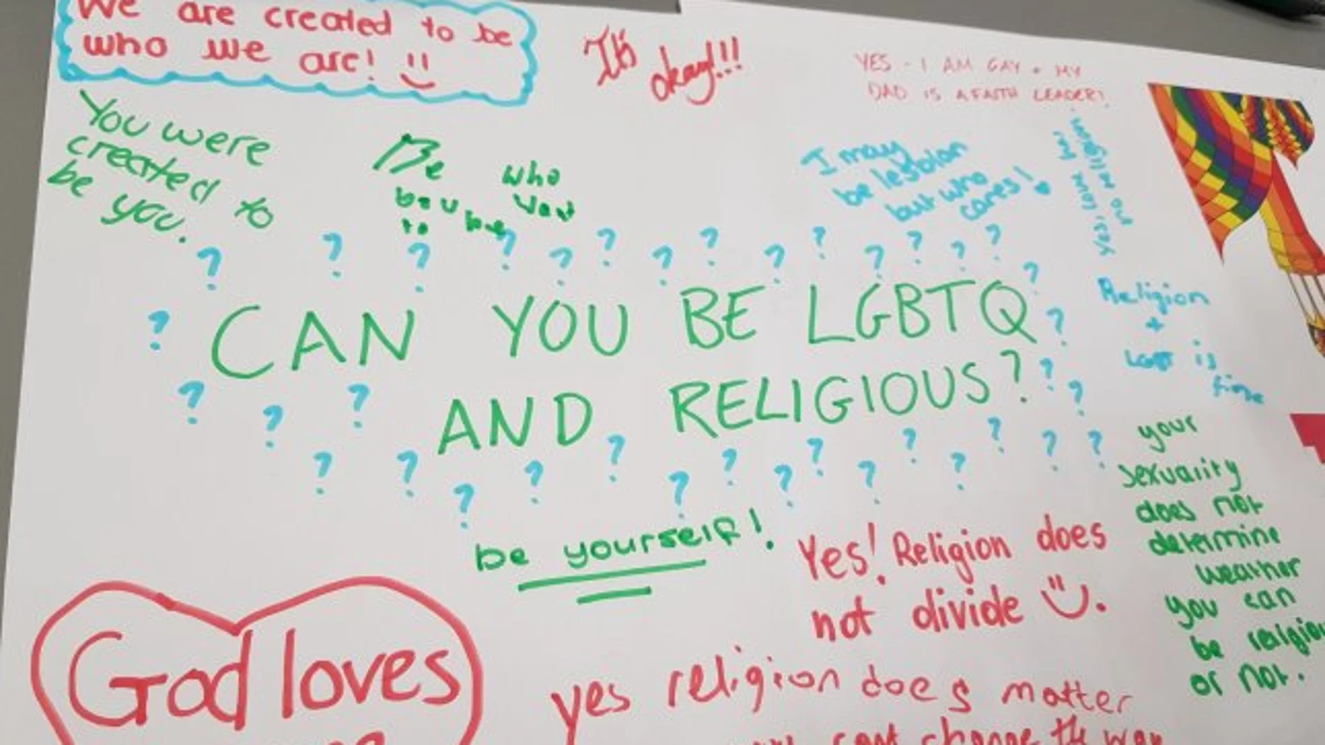 Mural de unos niños sobre la religión y la sexualidad Mural de unos niños sobre la religión y la sexualidad