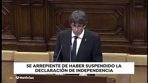 Puigdemont lamenta haber suspendido los efectos de declaración ilegal de independencia del 1-O Puigdemont lamenta haber suspendido los efectos de declaración ilegal de independencia del 1-O