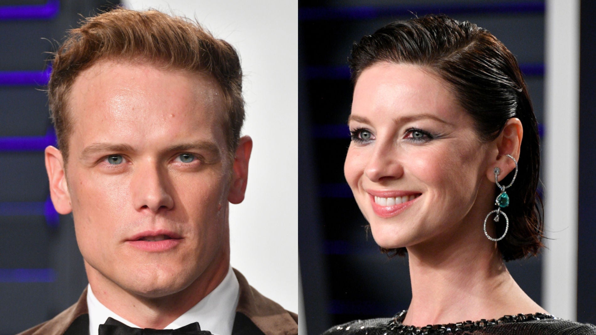 Sam Heughan y Caitriona Balfe en la fiesta de los Oscar
