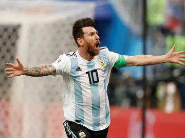 Leo Messi celebra un gol con Argentina Leo Messi celebra un gol con Argentina