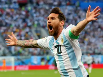 Leo Messi celebra un gol con Argentina Leo Messi celebra un gol con Argentina
