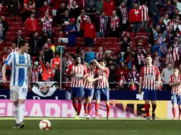 Los jugadores del Atlético de Madrid celebran el gol de Saúl ante el Leganés Los jugadores del Atlético de Madrid celebran el gol de Saúl ante el Leganés