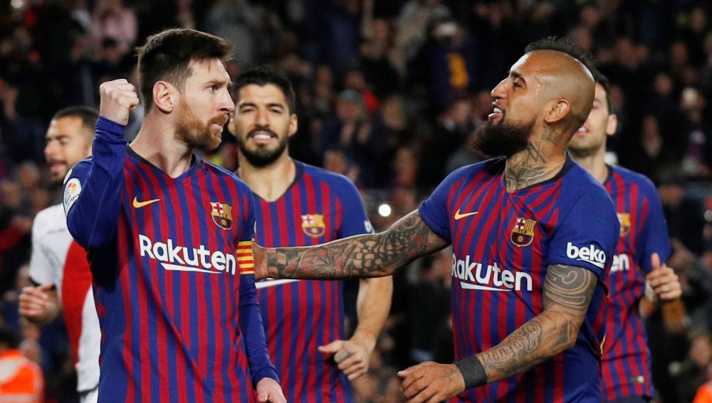 El Barça celebra uno de sus goles contra el Rayo Vallecano