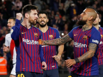 El Barça celebra uno de sus goles contra el Rayo Vallecano