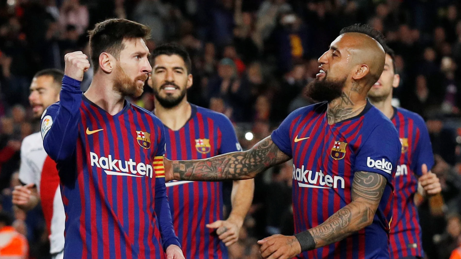 El Barça celebra uno de sus goles contra el Rayo Vallecano El Barça celebra uno de sus goles contra el Rayo Vallecano