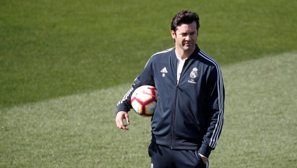 Solari, durante el último entrenamiento del Real Madrid