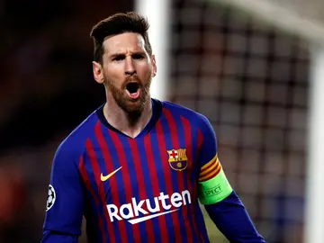 Leo Messi celebra un gol ante el Olympique de Lyon Leo Messi celebra un gol ante el Olympique de Lyon