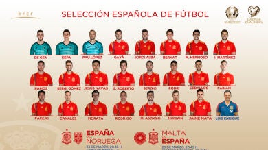 Mata, Muniain, Canales, Fabián, Parejo, Navas y Sergi Gómez, novedades de la lista de Luis Enrique