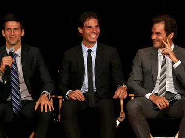 Djokovic, Nadal y Federer en un evento Djokovic, Nadal y Federer en un evento