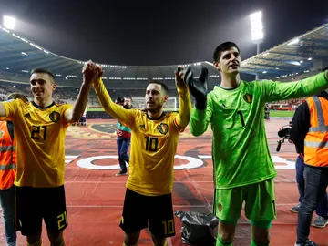 Hazard y Courtois tras un partido de Bélgica Hazard y Courtois tras un partido de Bélgica