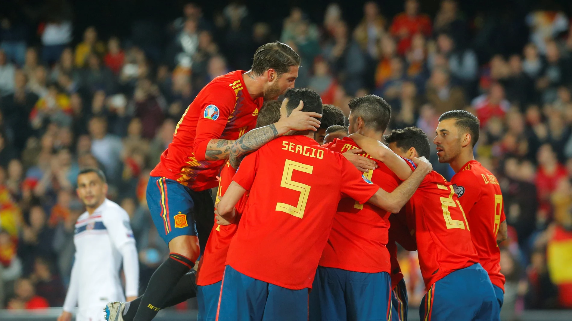 Los jugadores de España celebra el 1-0 ante Noruega Los jugadores de España celebra el 1-0 ante Noruega