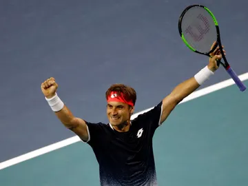 David Ferrer celebra su victoria ante Alexander Zverev David Ferrer celebra su victoria ante Alexander Zverev