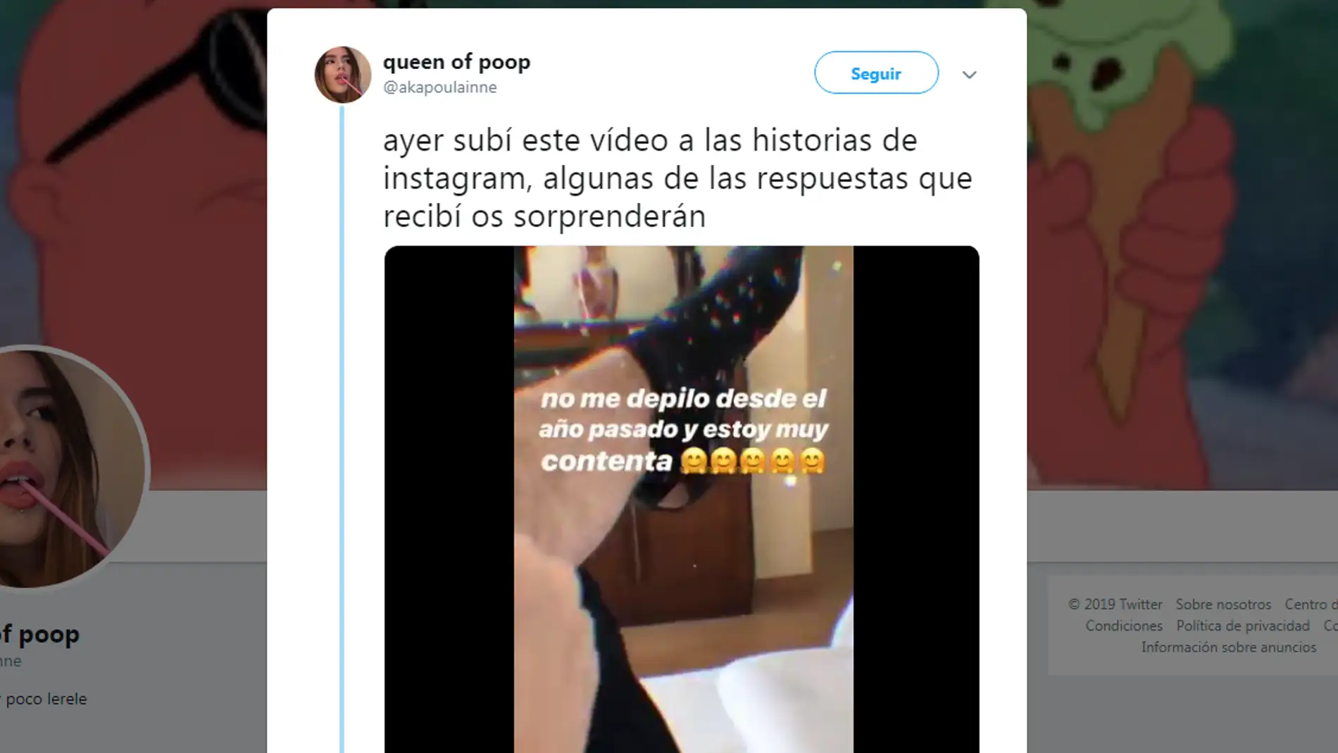 La tuitera @akapoulainne celebra que lleva un año sin depilarse