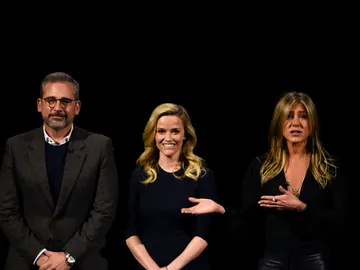 Jennifer Aniston, Steve Carell y Reese Witherspoon en la presentación de Apple TV+ Jennifer Aniston, Steve Carell y Reese Witherspoon en la presentación de Apple TV+