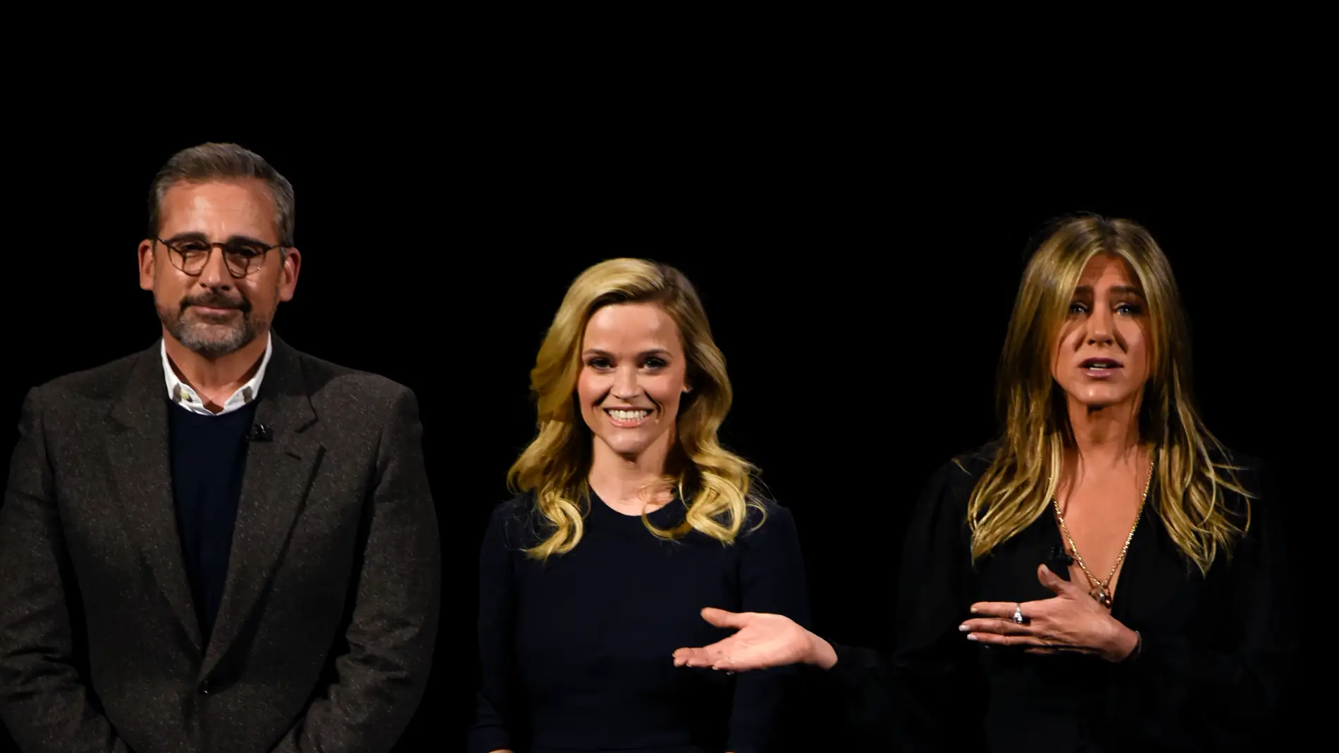 Jennifer Aniston, Steve Carell y  Reese Witherspoon en la presentación de Apple TV+ 