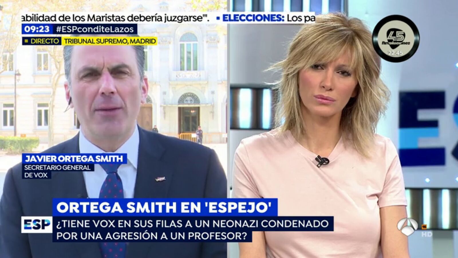 El secretario general de Vox, Javier Ortega Smith, estalla en directo: 