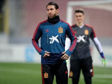 Sergio Ramos, entrenando con la selección española