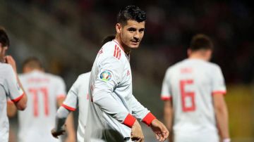 Morata celebra su gol con la Selección. 